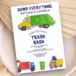 Garbage Truck Boys Birthday Trash Bash Invitation