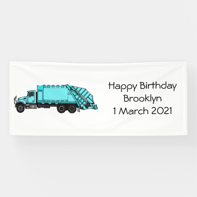 Garbage truck cartoon illustration banner (Horizontal)