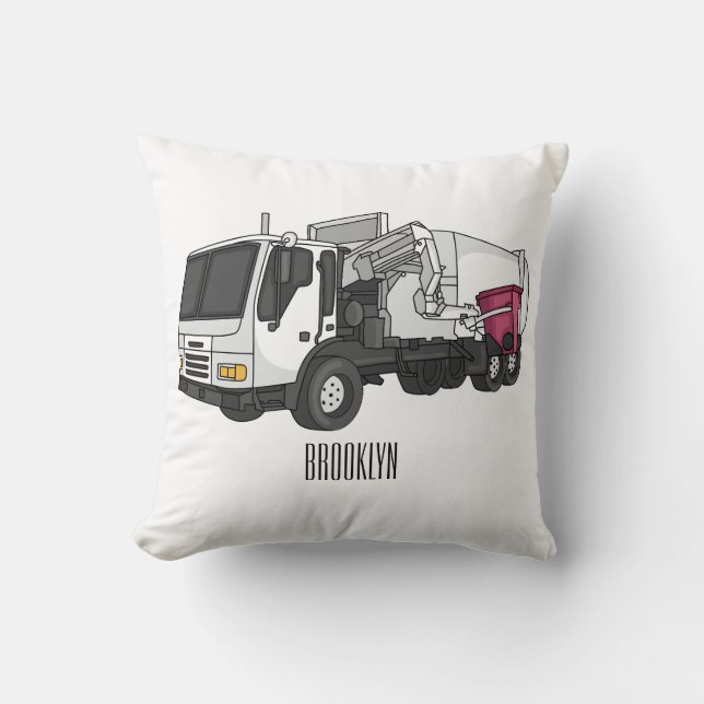 Garbage truck cartoon illustration cushion (Front)