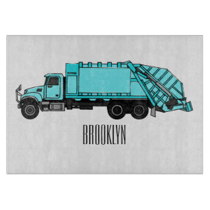 Garbage truck cartoon illustration cutting board