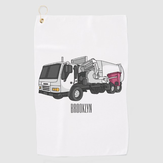 Garbage truck cartoon illustration golf towel (Front)