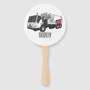 Garbage truck cartoon illustration hand fan