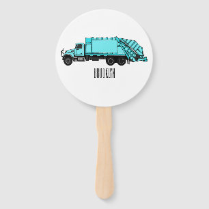 Garbage truck cartoon illustration hand fan
