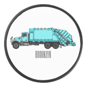 Garbage truck cartoon illustration hockey puck