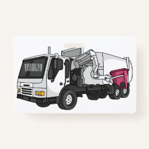 Garbage truck cartoon illustration ID badge