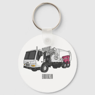 Garbage truck cartoon illustration key ring
