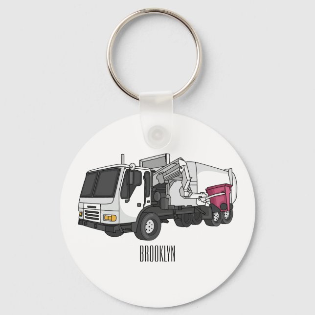 Garbage truck cartoon illustration key ring (Front)