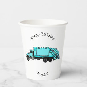 Garbage truck cartoon illustration paper cups