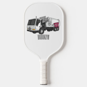 Garbage truck cartoon illustration pickleball paddle