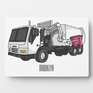 Garbage truck cartoon illustration plaque