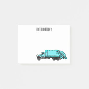 Garbage truck cartoon illustration post-it notes