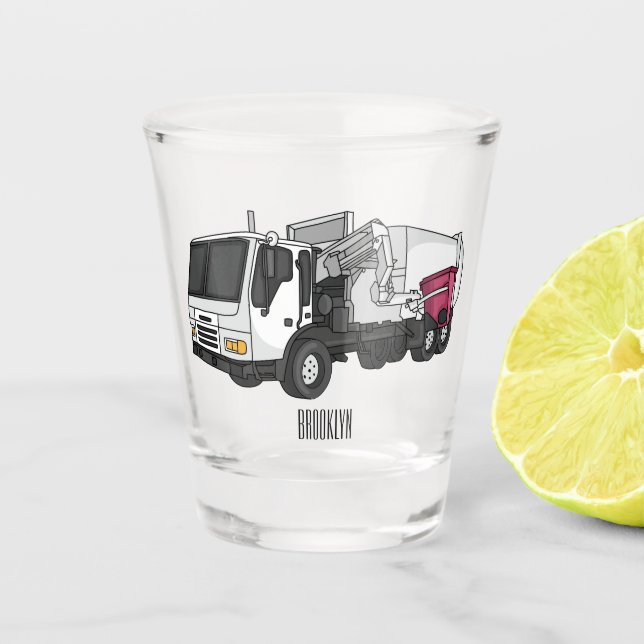 Garbage truck cartoon illustration shot glass (Front)