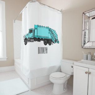 Garbage truck cartoon illustration shower curtain