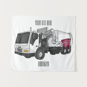 Garbage truck cartoon illustration tapestry