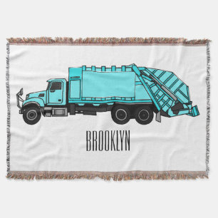 Garbage truck cartoon illustration throw blanket