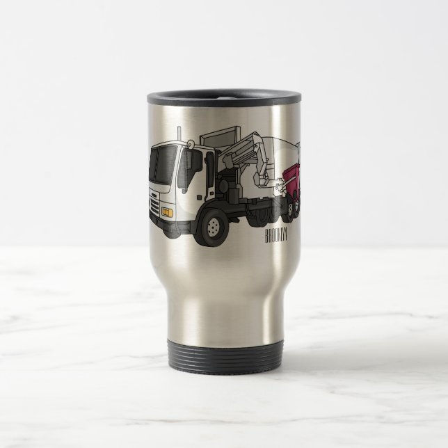 Garbage truck cartoon illustration travel mug (Center)
