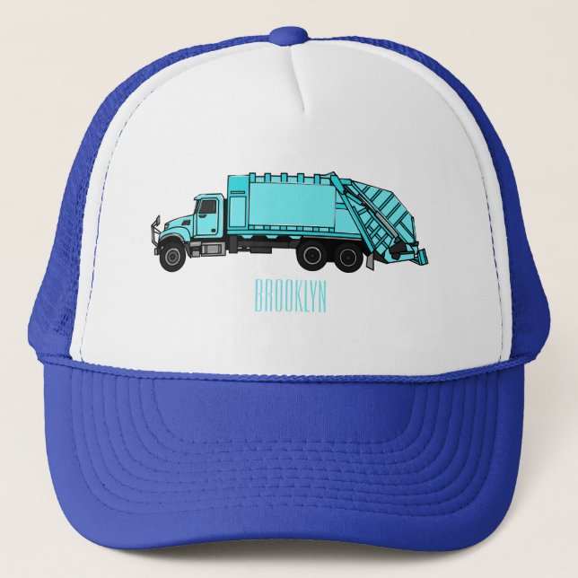 Garbage truck cartoon illustration trucker hat (Front)
