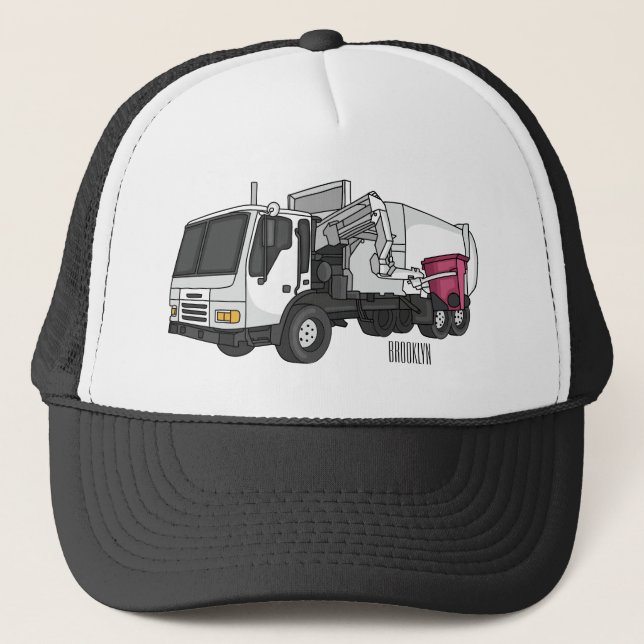Garbage truck cartoon illustration trucker hat (Front)