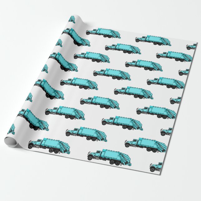 Garbage truck cartoon illustration wrapping paper (Unrolled)