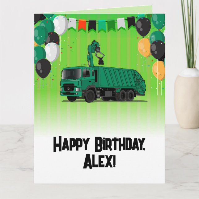 Garbage Truck Children's Birthday Card (Front)