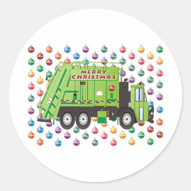Garbage Truck Christmas Classic Round Sticker (Front)