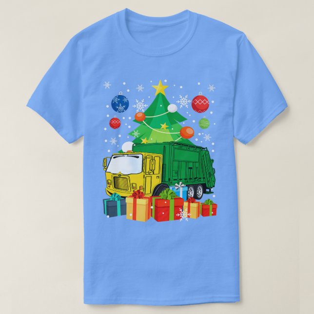 Garbage Truck Christmas Tree Lights Ornament Decor T-Shirt (Design Front)
