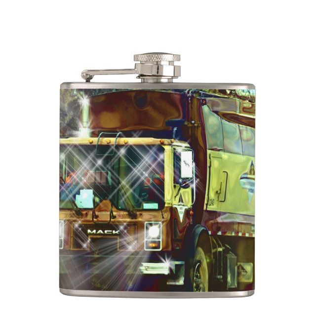 Garbage Truck Driver, Trash Truck Hip Flask (Front)