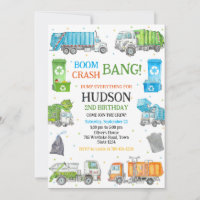 Garbage Truck Dump Truck Birthday Invitation