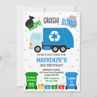 Garbage Truck Dump Truck Boy Birthday Invitation