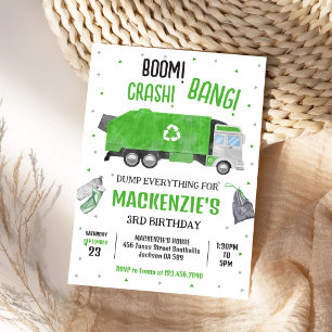 Garbage Truck Dump Truck Boy Birthday Invitation
