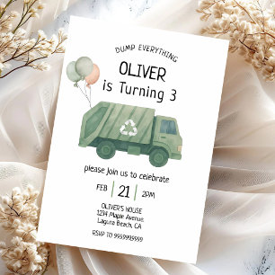 Garbage Truck Green 3rd Birthday Invitation
