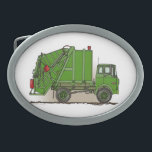 Garbage Truck Green Belt Buckles<br><div class="desc">This is one of many construction equipment gifts featuring construction equipment images by artist,  Richard Neuman. Every piece of heavy equipment is drawn in high detail yet always has a touch of whimsy. His unique work is in homes and offices in every state and around the world. Enjoy!</div>