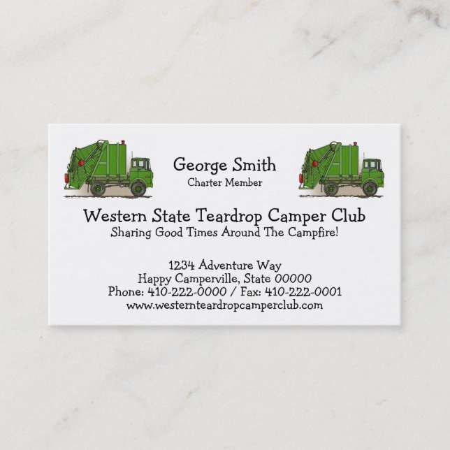 Garbage Truck Green Business Card (Front)