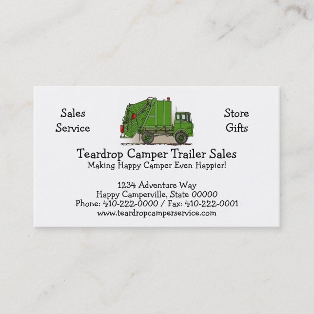 Garbage Truck Green Business Card (Front)