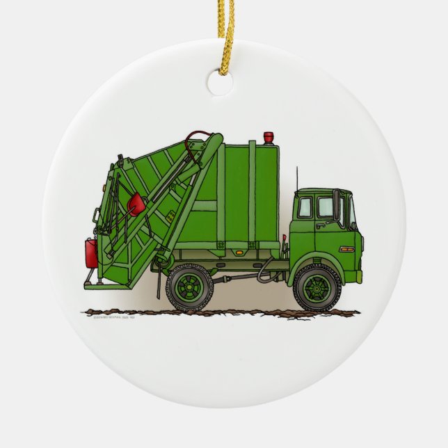 Garbage Truck Green Ceramic Tree Decoration (Front)