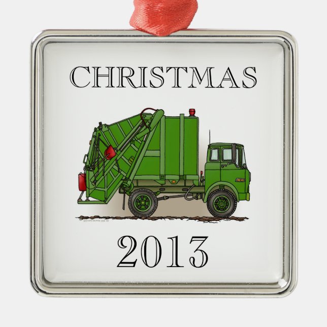 Garbage Truck Green Metal Tree Decoration (Front)