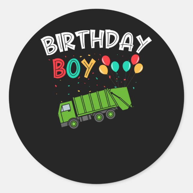 Garbage Truck Kids Birthday Boys Recycling Truck Classic Round Sticker (Front)