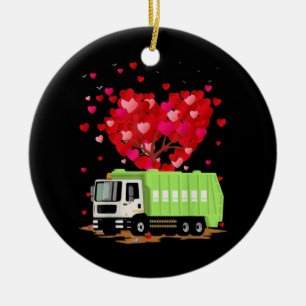 Garbage Truck Lover Heart Shape Ceramic Tree Decoration