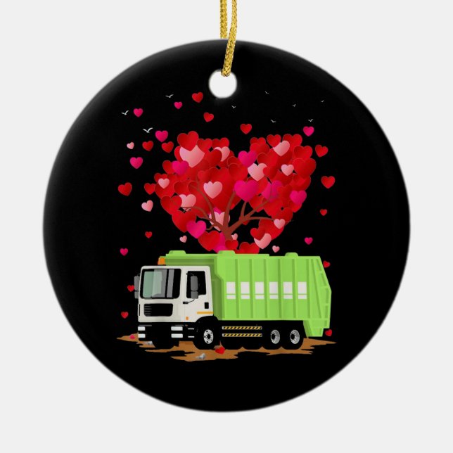 Garbage Truck Lover Heart Shape Ceramic Tree Decoration (Front)