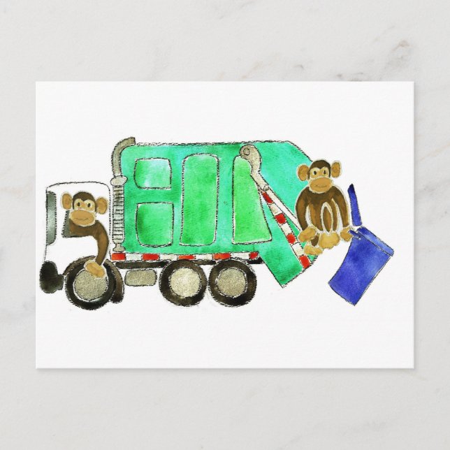 Garbage Truck Monkey Postcard (Front)