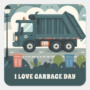 Garbage Truck Square Sticker