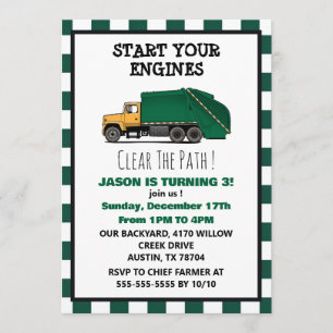 Garbage Truck Trash Boys Birthday Invitation