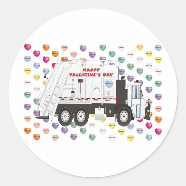 Garbage Truck Valentines Classic Round Sticker (Front)