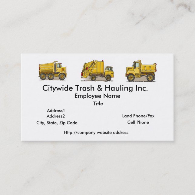 Garbage Truck Yellow Business Cards (Front)