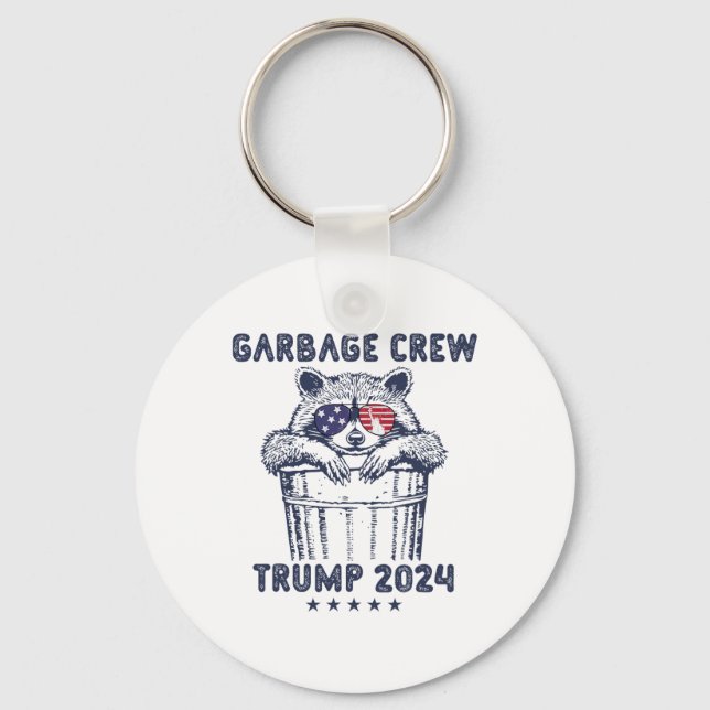 Garbyge Crew Vote Trump 2024 Funny Republican Racc Key Ring (Front)