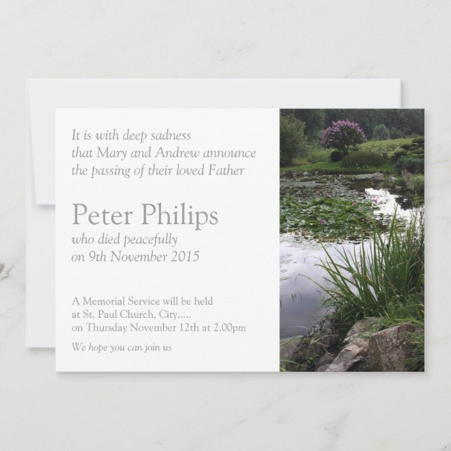 Garden 2 Peaceful Pond Funeral Announcement (Front)