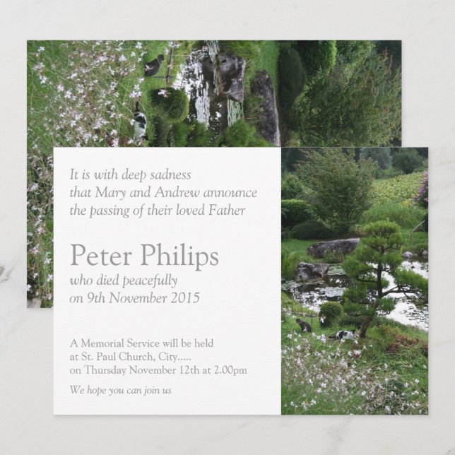 Garden 3 with Cats Memorial Funeral Announcement (Front/Back)