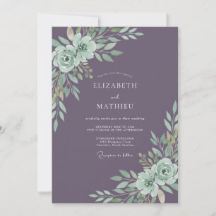 Garden Amethyst Painted Foliage Wedding Invitation