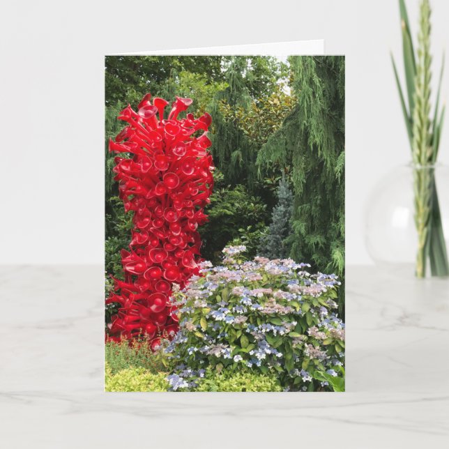 Garden and Red Glass Sculpture Photo Thank You Card (Front)