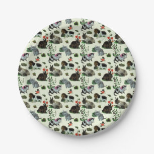 Garden Animals Rabbit Cat Dog Flowers Paper Plate